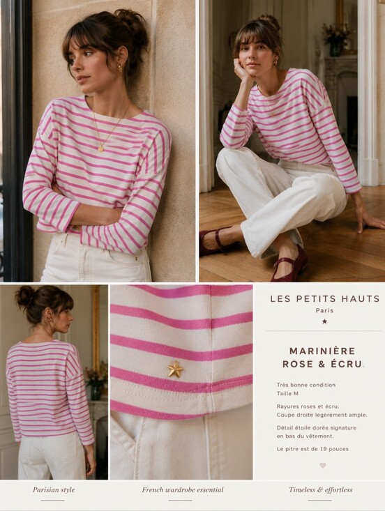 Des Petits Hauts Tops - LES PETITS HAUTS Paris Pink & Cream Breton Stripe Top Size Medium